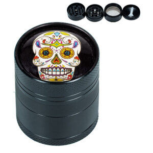 GRINDER METAL NEGRO CALAVERA MEXICANA COLORES 40MM 4 PARTES (5)
