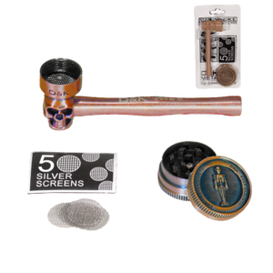 PIPA METAL CALAVERA COBRE 80MM + REJILLA + GRINDER METAL COBRE 30MM