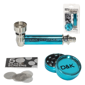PIPA METAL AZUL CLARO 85MM + GRINDER PLASTICO 30MM + REJILLA