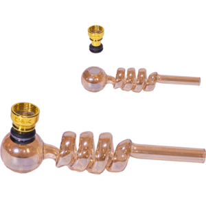 PIPA DE CRISTAL ESPIRAL 140MM AMARILLA/CAZUELA DORADA